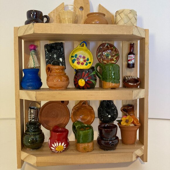 Handmade Mexican Miniature Pottery Basket Mug Kitchen Diorama Wall Decoration - Picture 1 of 8